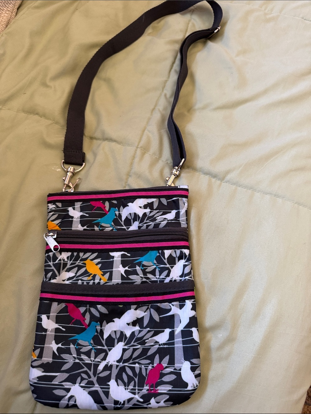 Target Multi-Zipper Hipster Crossbody Bag Gray Bird Print 100% Manmade material